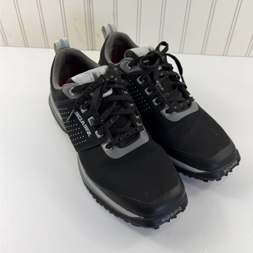 SQAIRZ Golf Shoes Mens Size 7.5‎ Black Gray Spiked Cleats Lace Up Square Toe